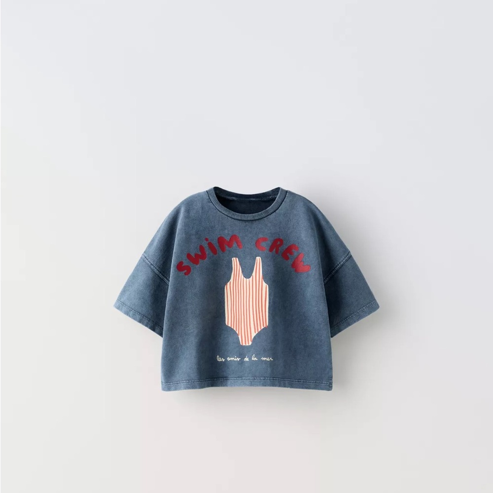 Zara Kids Swim Crew Graphic Tee - Blue